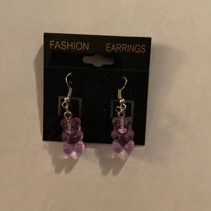Handmade Purple Gummy Bear Dangle Earrings